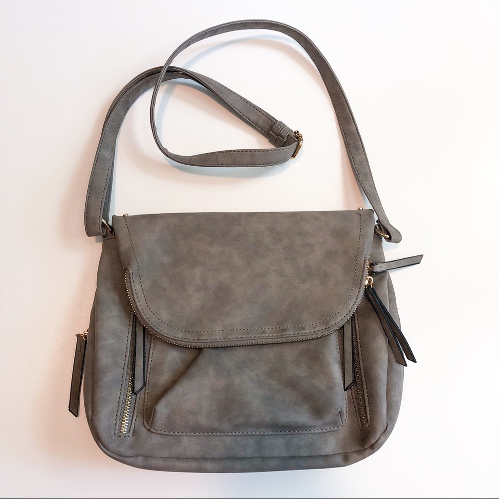 Large Gray Zipper Flap Crossbody - Picture 1 of 10